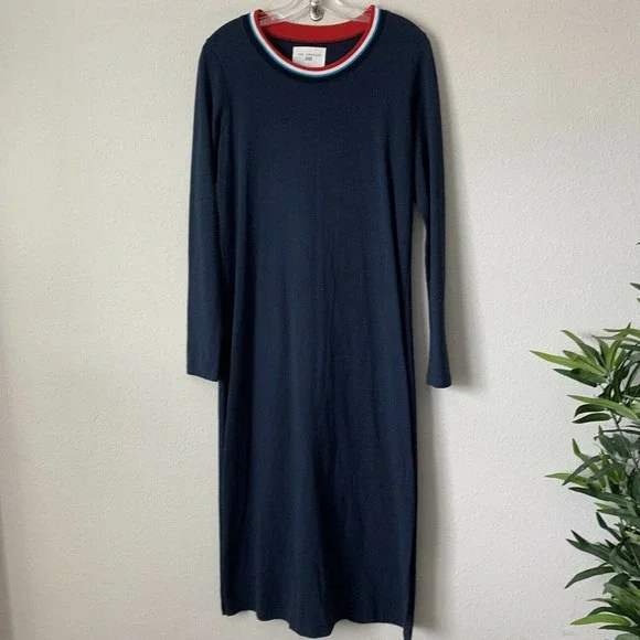 Sol Angeles Long Sleeve Jersey Blue Striped Collar Midi Dress - Picture 2 of 4